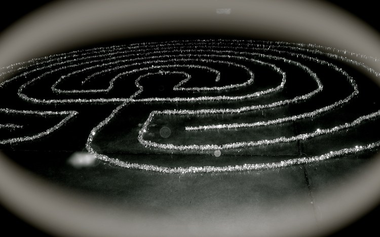Every year just before Winter Solstice my husband and I build a labyrinth of tinsel to be walked in the dark so as to reach the center and stand still just as the earth seems on the longest night of the year