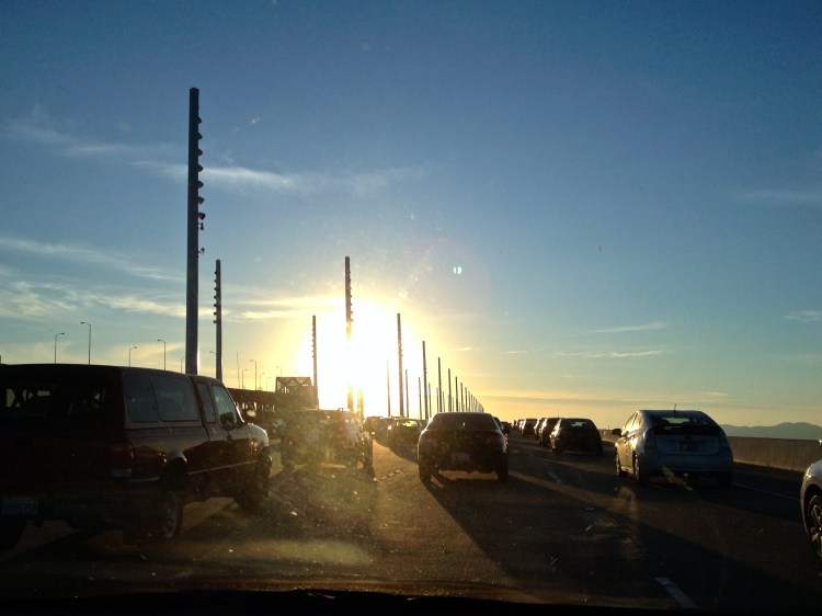 Driving into the light on the Bay Bridge