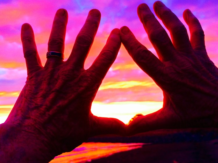 Lisa's Hands at Solstice sunset