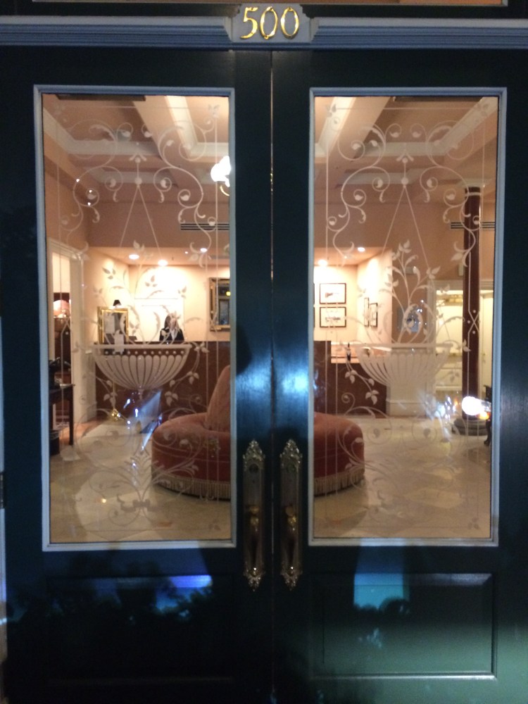 Fancy Etched Glass Hotel Door